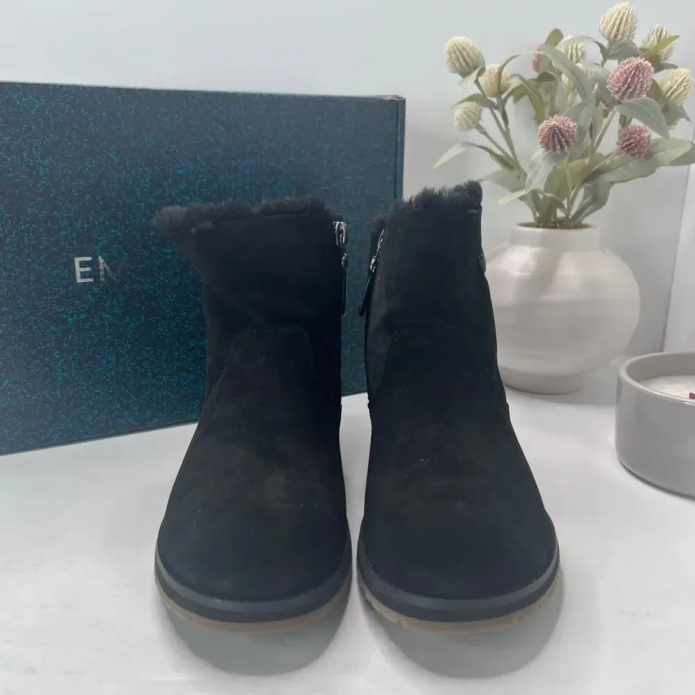 EMU Australia Beach Mini Leather Merino Wool Lining Boots Black Women's 5 NWB